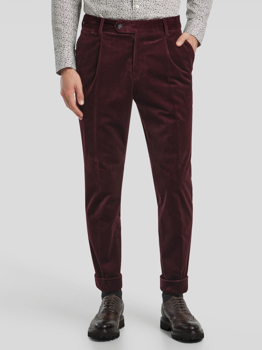 Manner BOSS Men Hosen | Hose Aus Cord Im Relaxed Fit Bordeaux