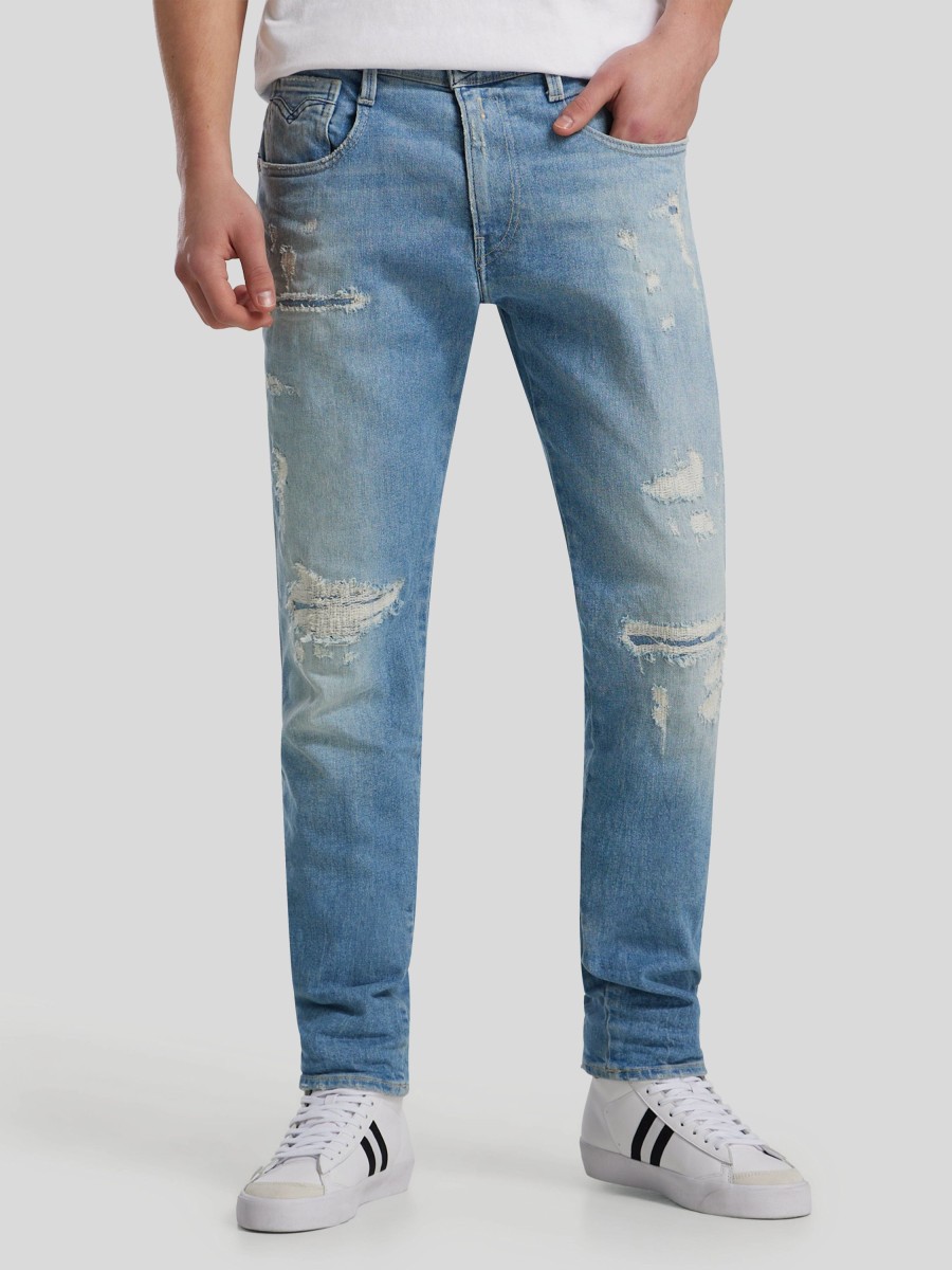 Manner Replay Jeans | Jeans Im Slim Fit Anbass Mittelblau