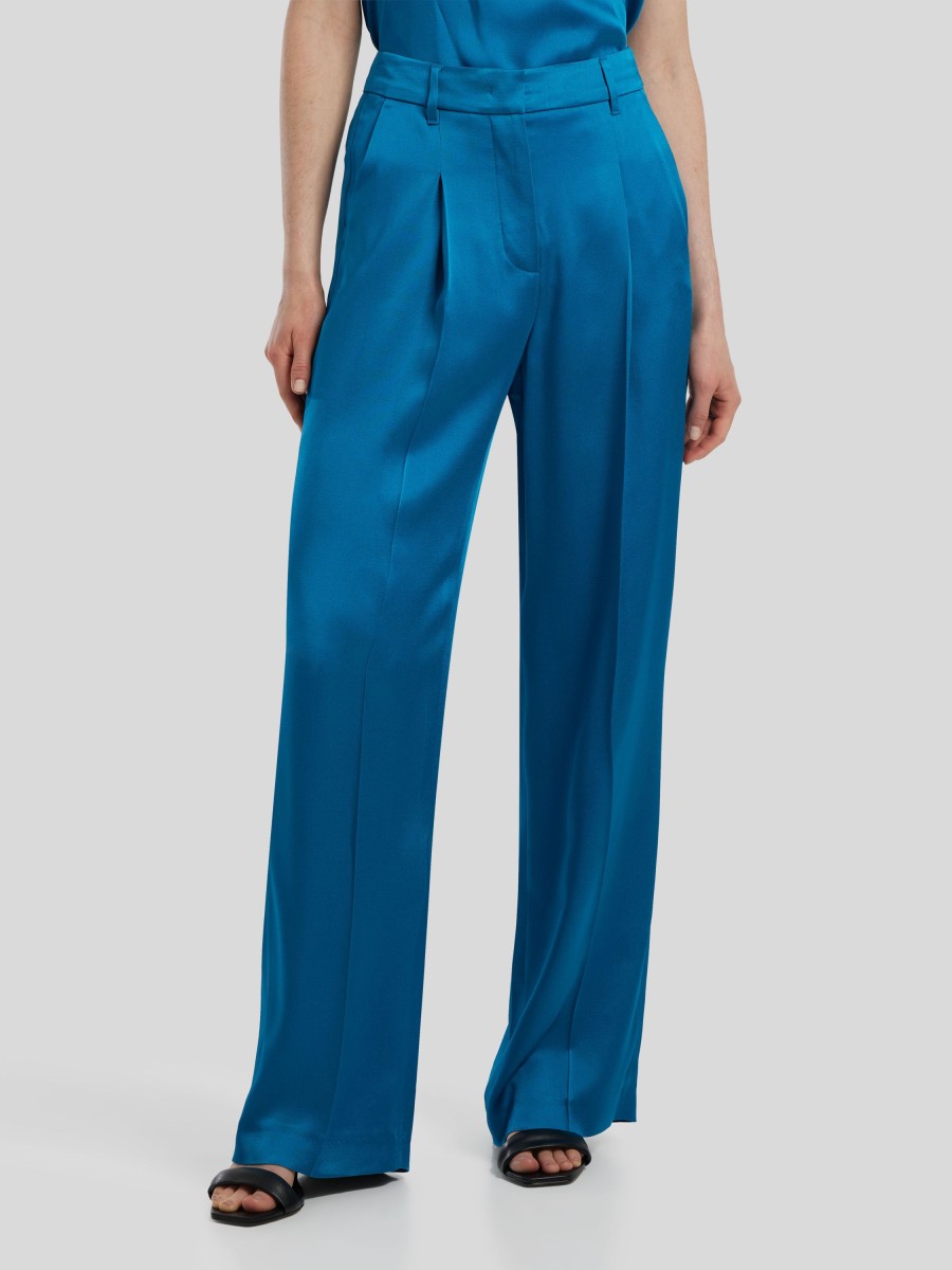 Frauen Luisa Cerano Anzuge | Satinhose Wide-Leg Mittelblau