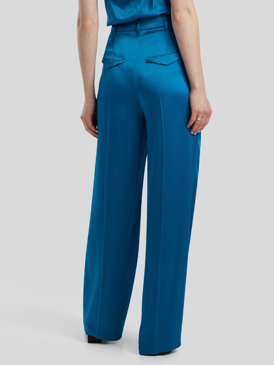 Frauen Luisa Cerano Anzuge | Satinhose Wide-Leg Mittelblau