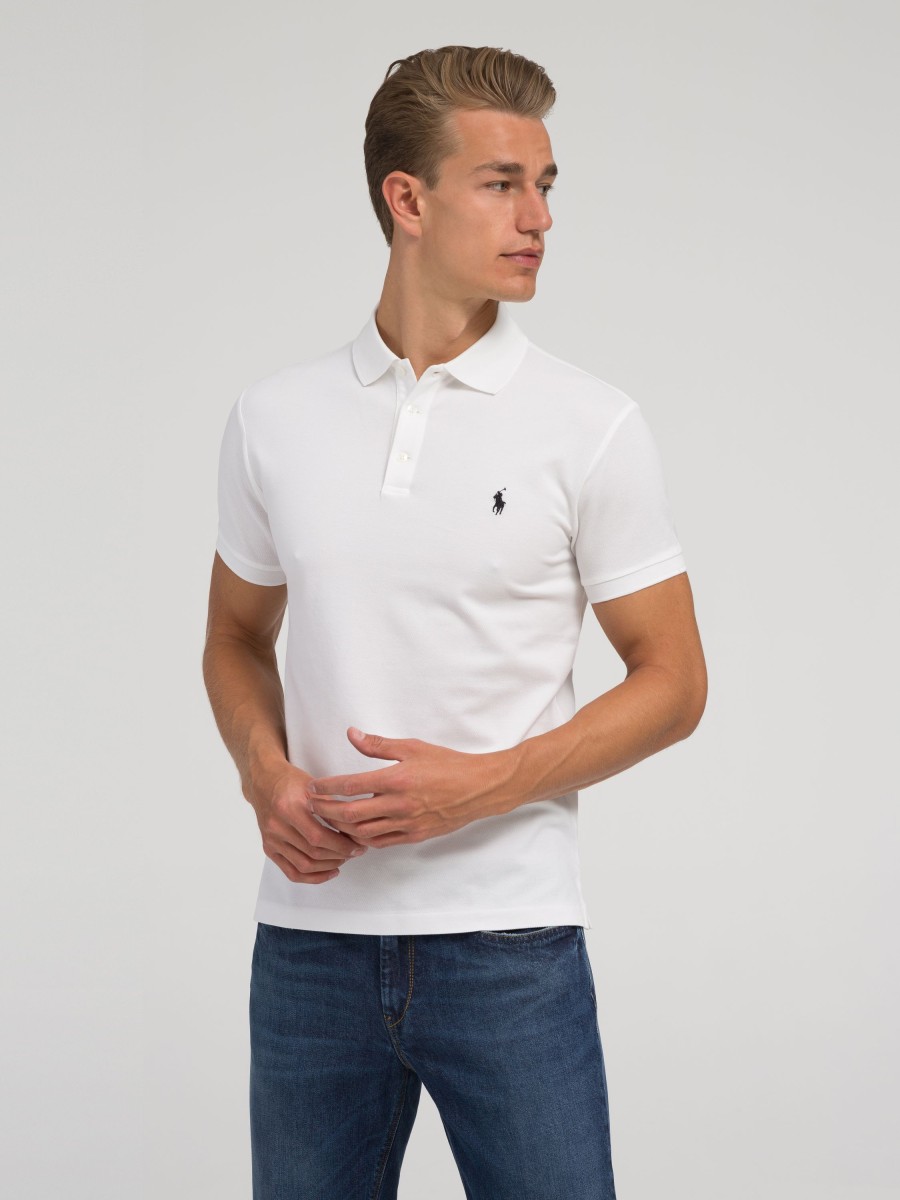 Manner Polo Ralph Lauren Men Polo-Shirts | Polo-Shirt Im Slim Fit Weiss