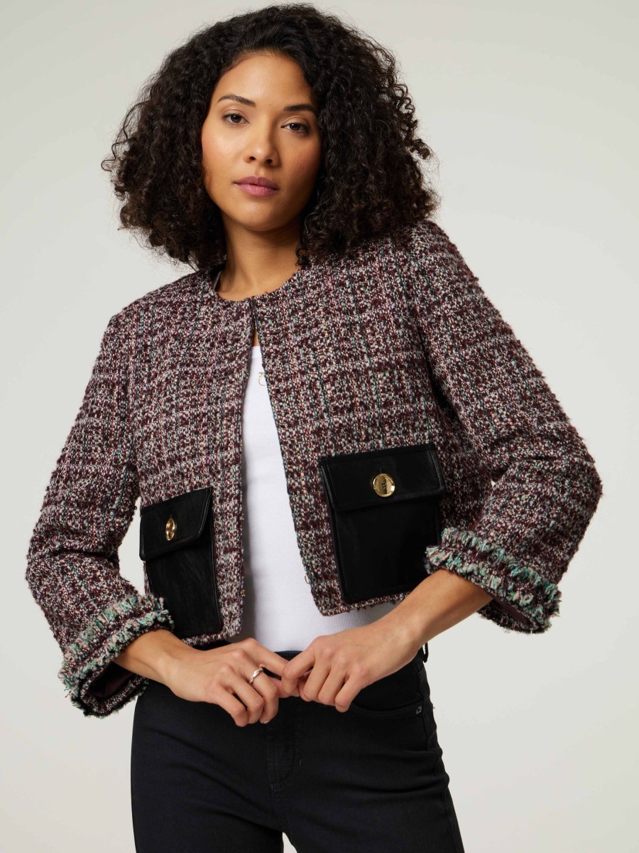 Frauen Pinko Blazer | Kurze Tweedjacke Hunter Giacca Bordeaux