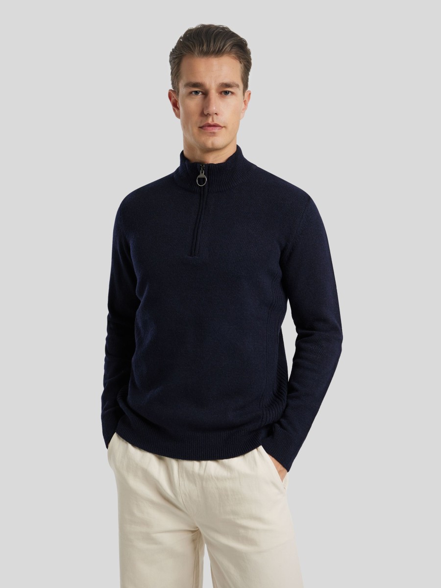 Manner Barbour Pullover & Strickjacken | Troyer Mit Ellenbogen-Patches Marine