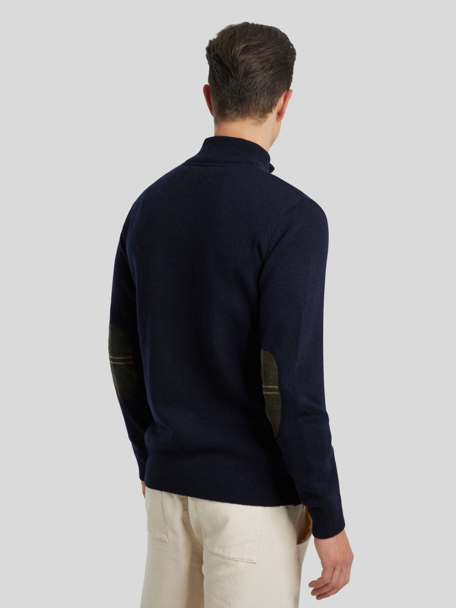 Manner Barbour Pullover & Strickjacken | Troyer Mit Ellenbogen-Patches Marine