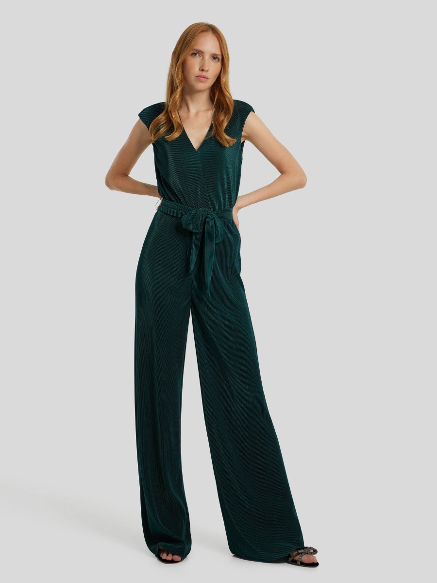 Frauen Vera Mont Overalls & Jumpsuits | Overall Im Satin Look Dunkelgrun