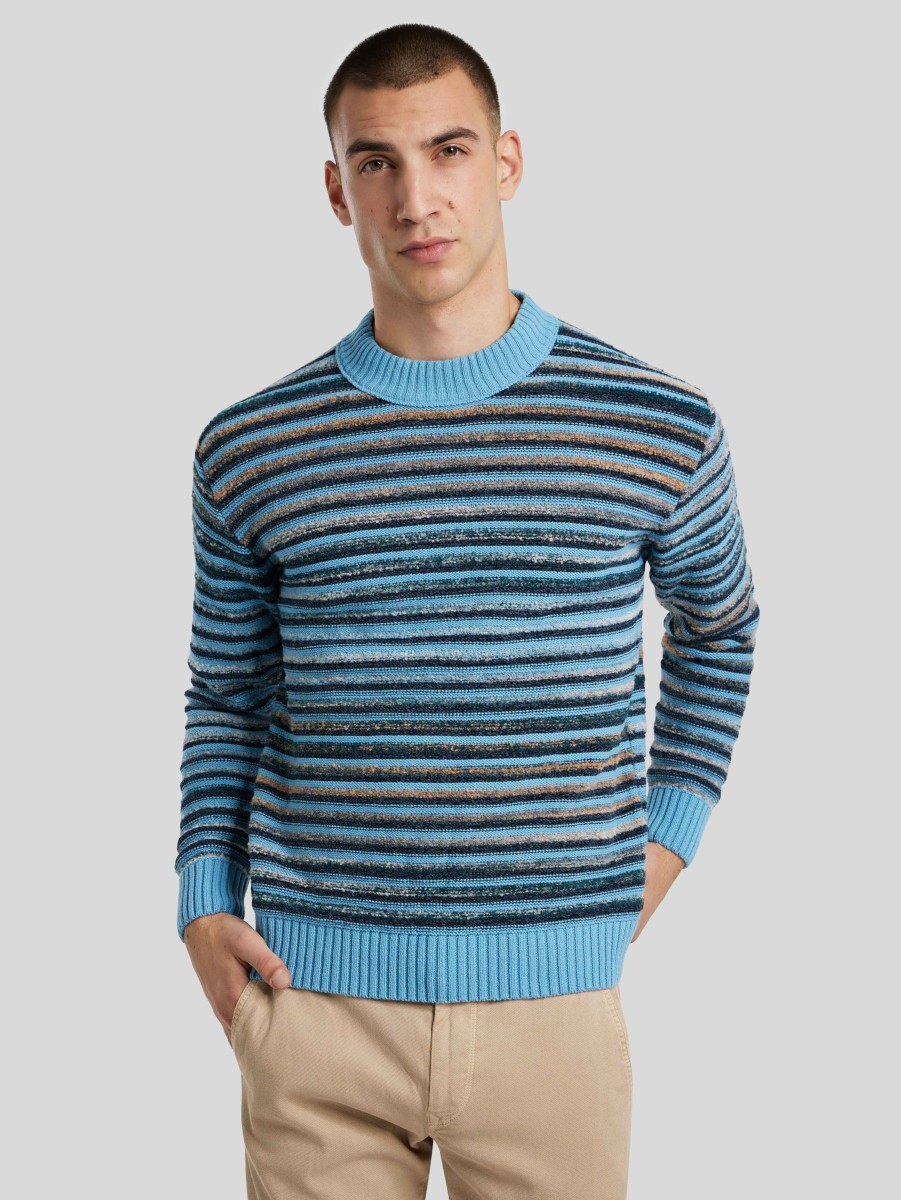 Manner BOSS Casual Pullover & Strickjacken | Pullover Mit Streifen Arluti Hellblau