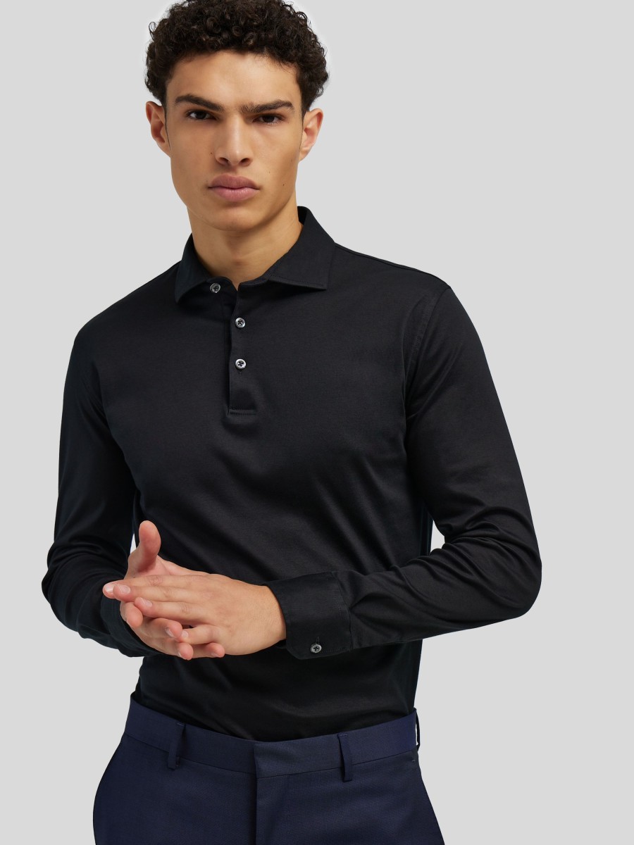 Manner Burger Polo-Shirts | Langarm Polo-Shirt Schwarz