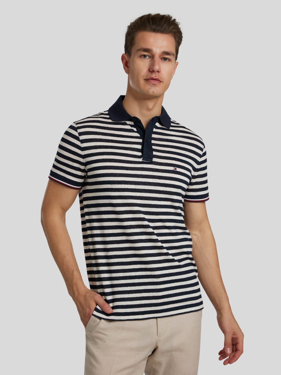 Manner Tommy Hilfiger Polo-Shirts | Polo-Shirt Aus Leinen Marine