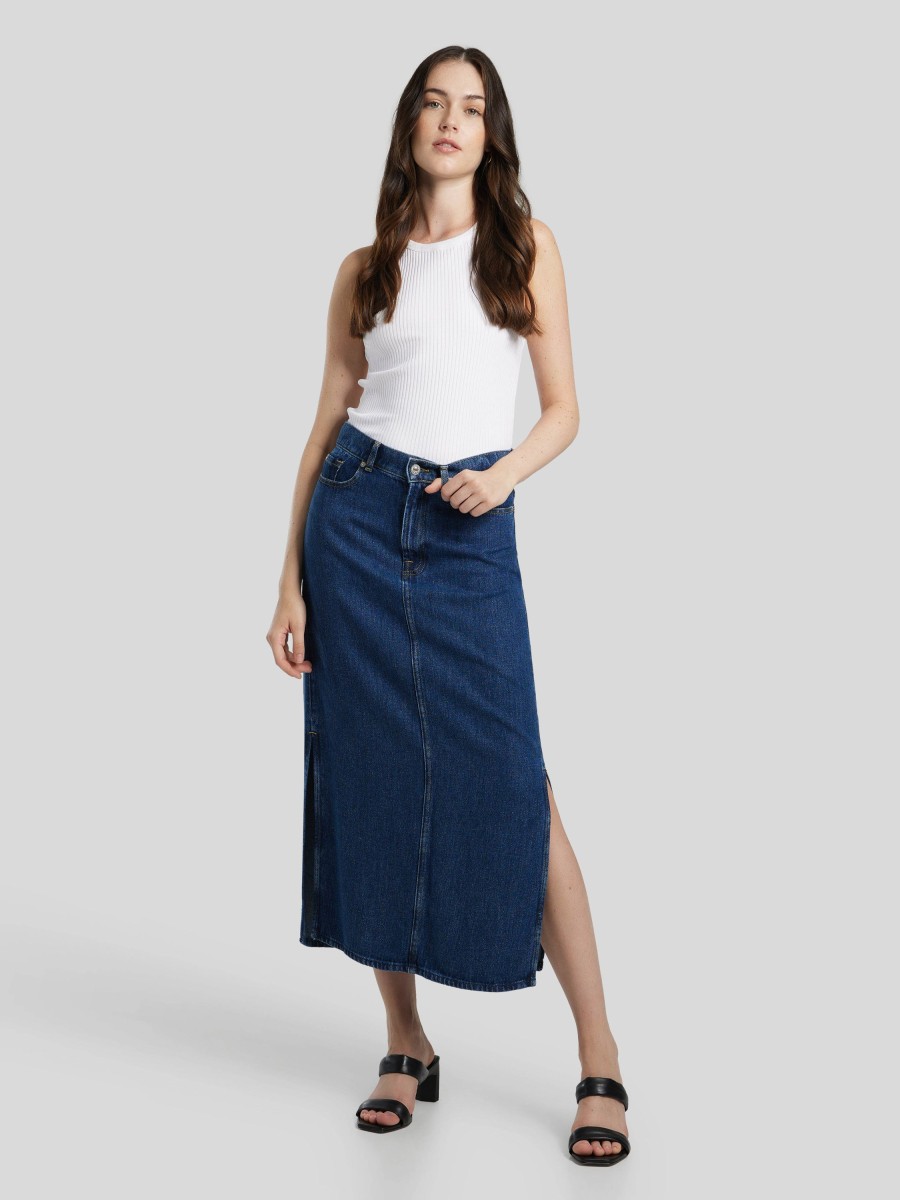 Frauen 7 for all mankind Rocke & Jupes | Jeansjupe Maxi Skirt Dark Denim