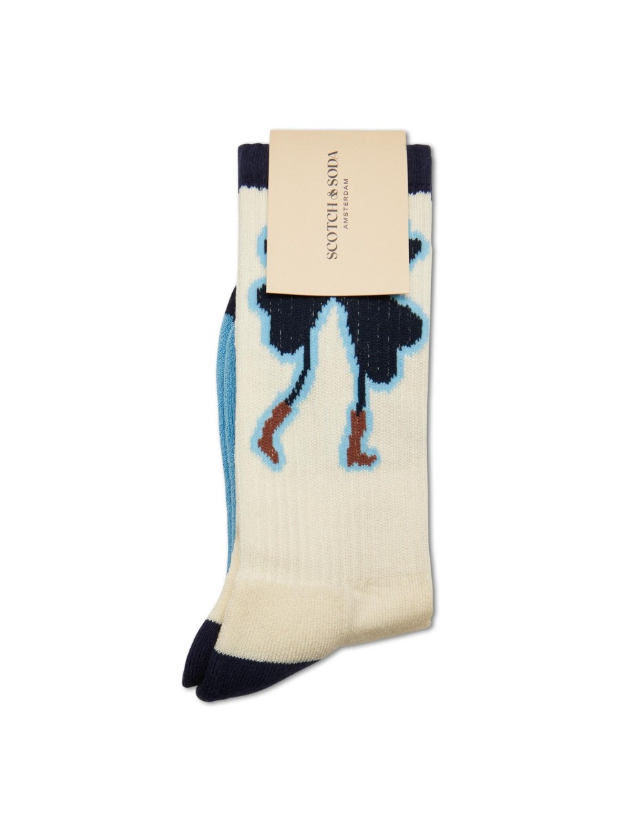 Manner Scotch & Soda Men Wasche & Loungewear | Socken Mit Print Ecru