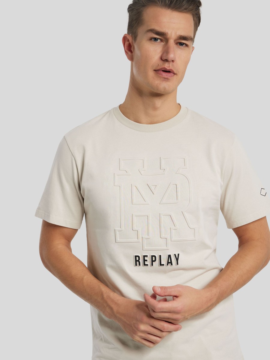 Manner Replay T-Shirts & Shirts | T-Shirt Mit Logo Ecru