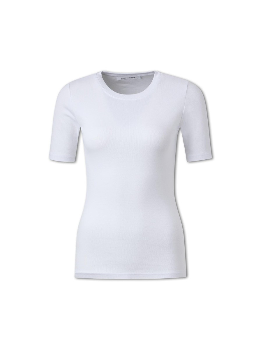 Frauen Samsoe & Samsoe T-Shirts & Shirts | T-Shirt Mit Rippen Weiss