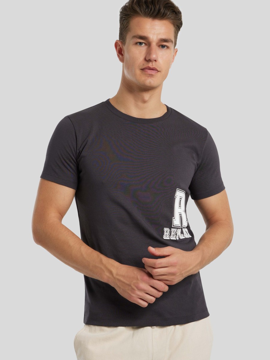 Manner Replay T-Shirts & Shirts | T-Shirt Mit Logo Anthrazit