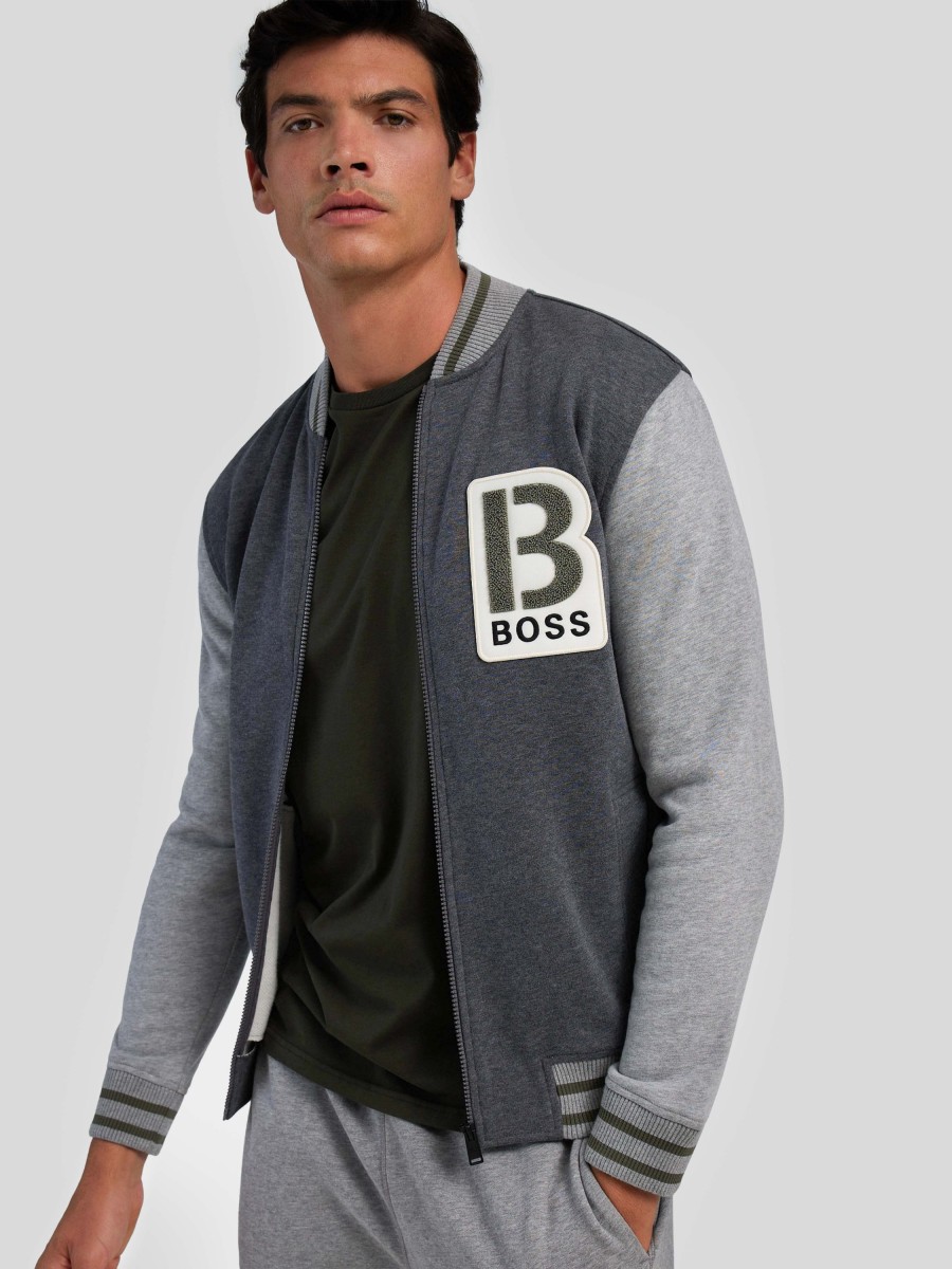 Manner BOSS Casual Hoodies & Sweatshirts | College Sweatjacke Mit Logo Grau