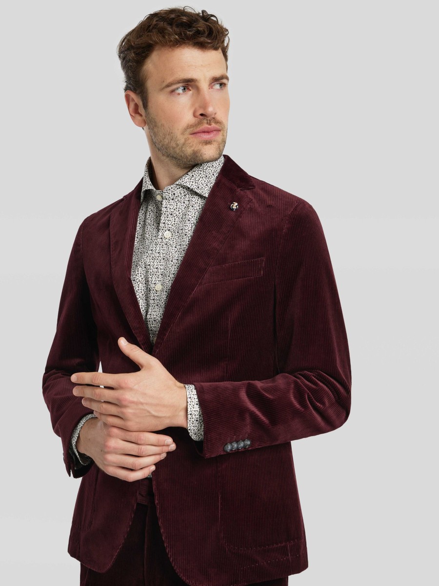 Manner BOSS Men Vestons | Veston Aus Cord Bordeaux