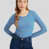 Frauen Armedangels T-Shirts & Shirts | Langarmshirt Mit Streifen Mittelblau