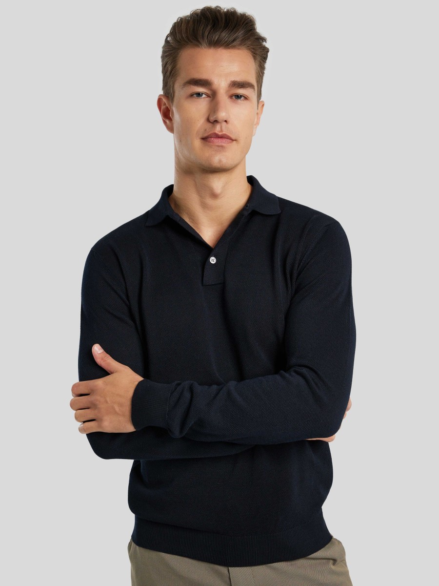 Manner Burger Polo-Shirts | Polo-Shirt Langarm Marine