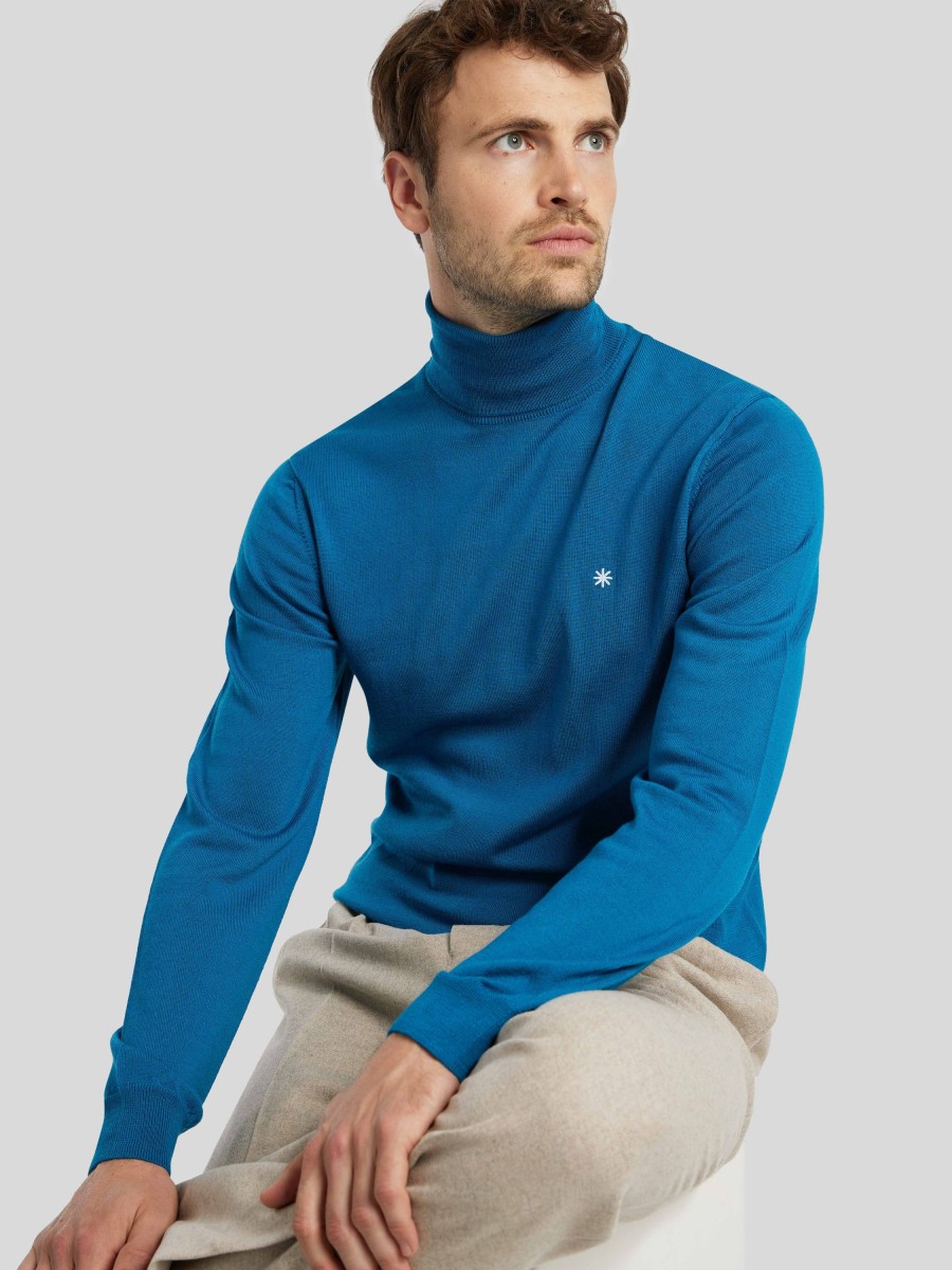 Manner Manuel Ritz Pullover & Strickjacken | Rollkragenpullover Aus Wolle Petrol