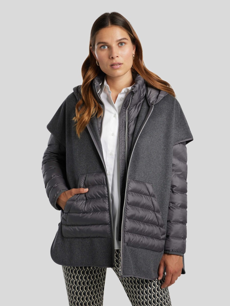 Frauen Brax Gilets & Westen | Wollcape Mit Kapuze Kyoto Grau