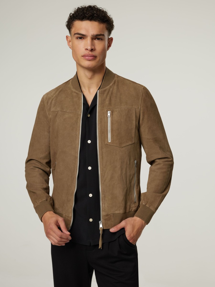 Manner AllSaints Jacken | Lederjacke Aus Ziegenleder Taupe