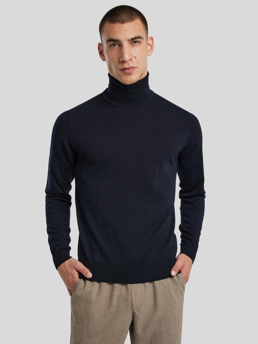 Manner HUGO Pullover & Strickjacken | Rollkragenpullover San Thomas Marine