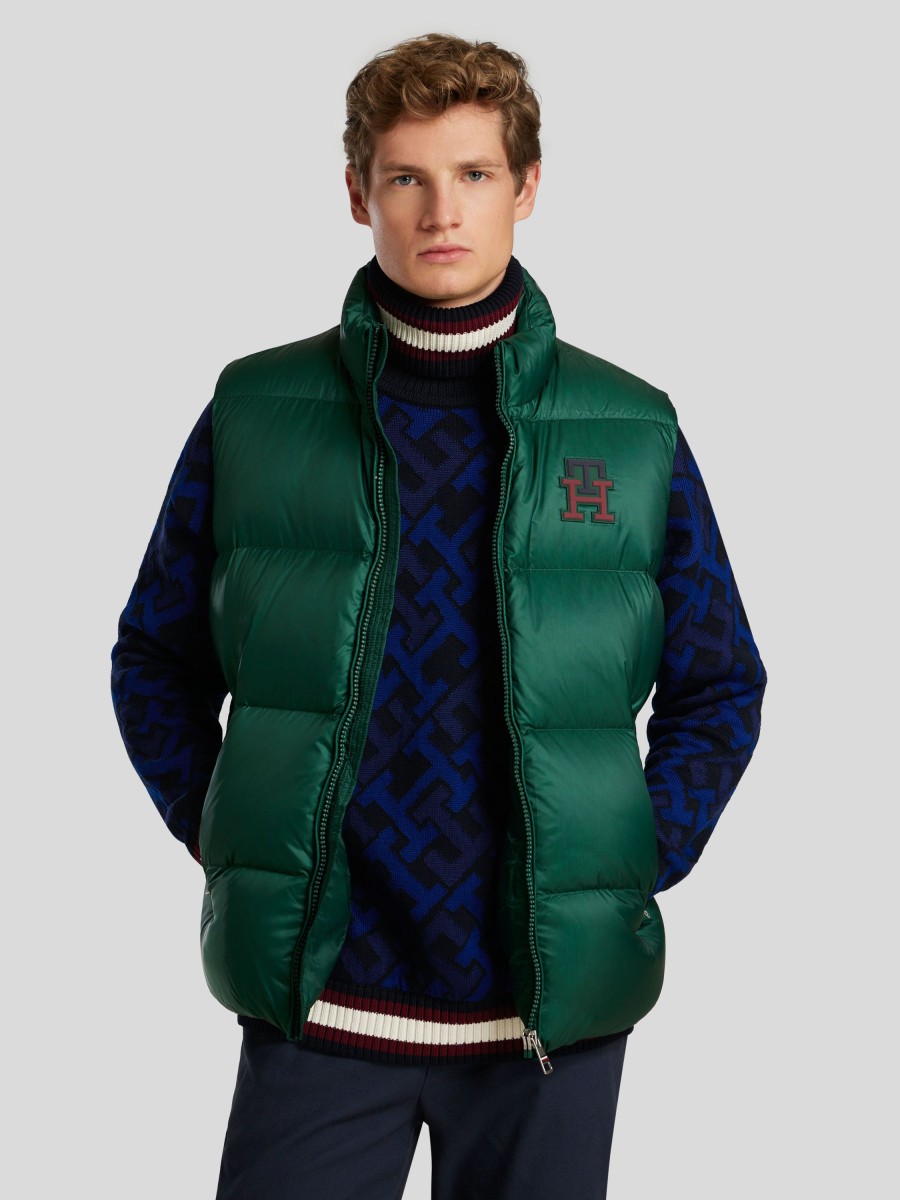 Manner Tommy Hilfiger Gilets & Westen | Daunenweste Mit Monogramm Grun