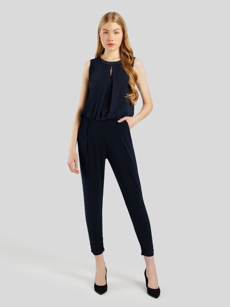 Frauen Vera Mont Overalls & Jumpsuits | Jumpesuit Mit Strasssteinen Marine