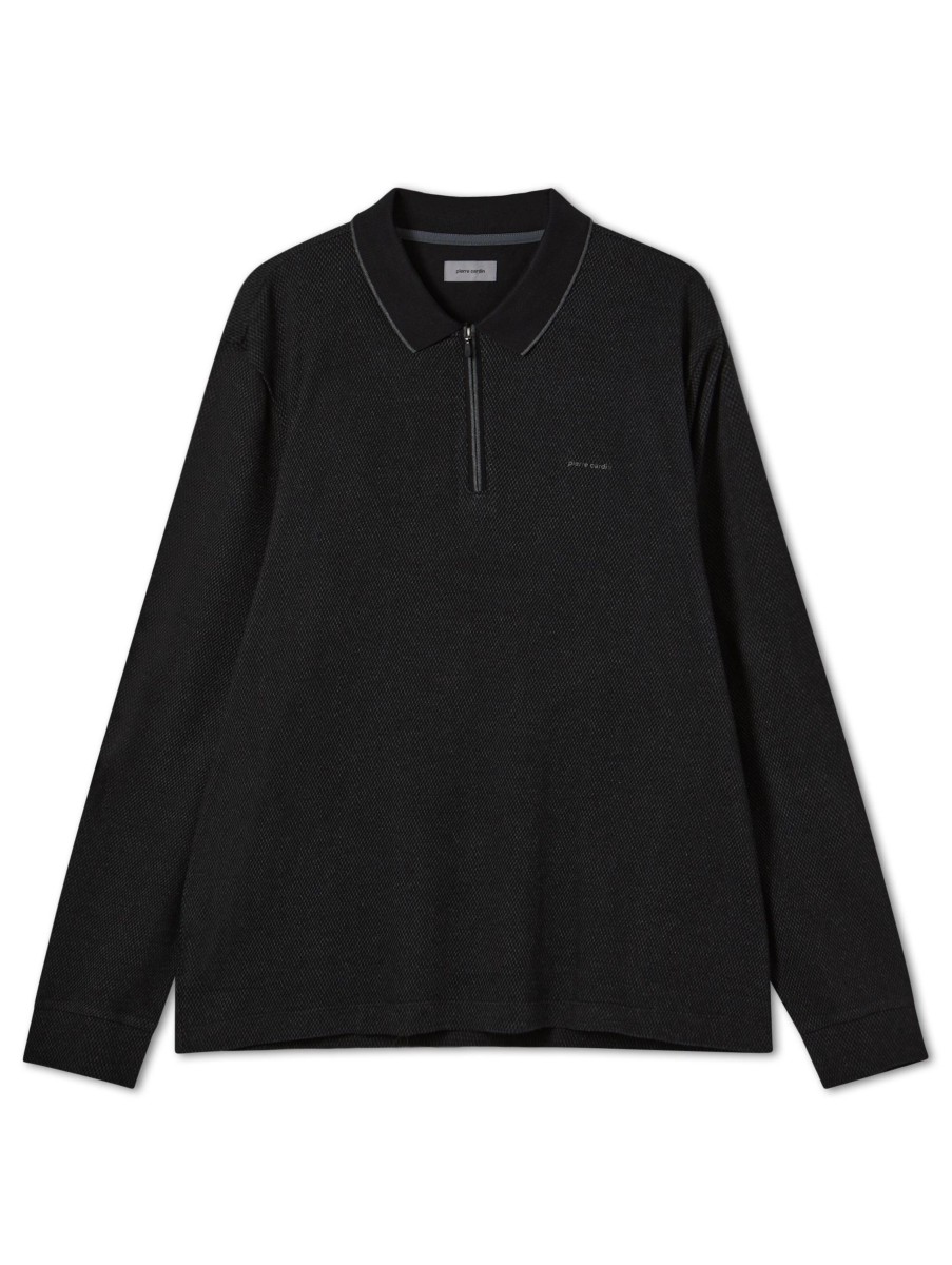 Manner Pierre Cardin Grosse Grossen | Langarm Polo-Shirt Mit Zip Schwarz