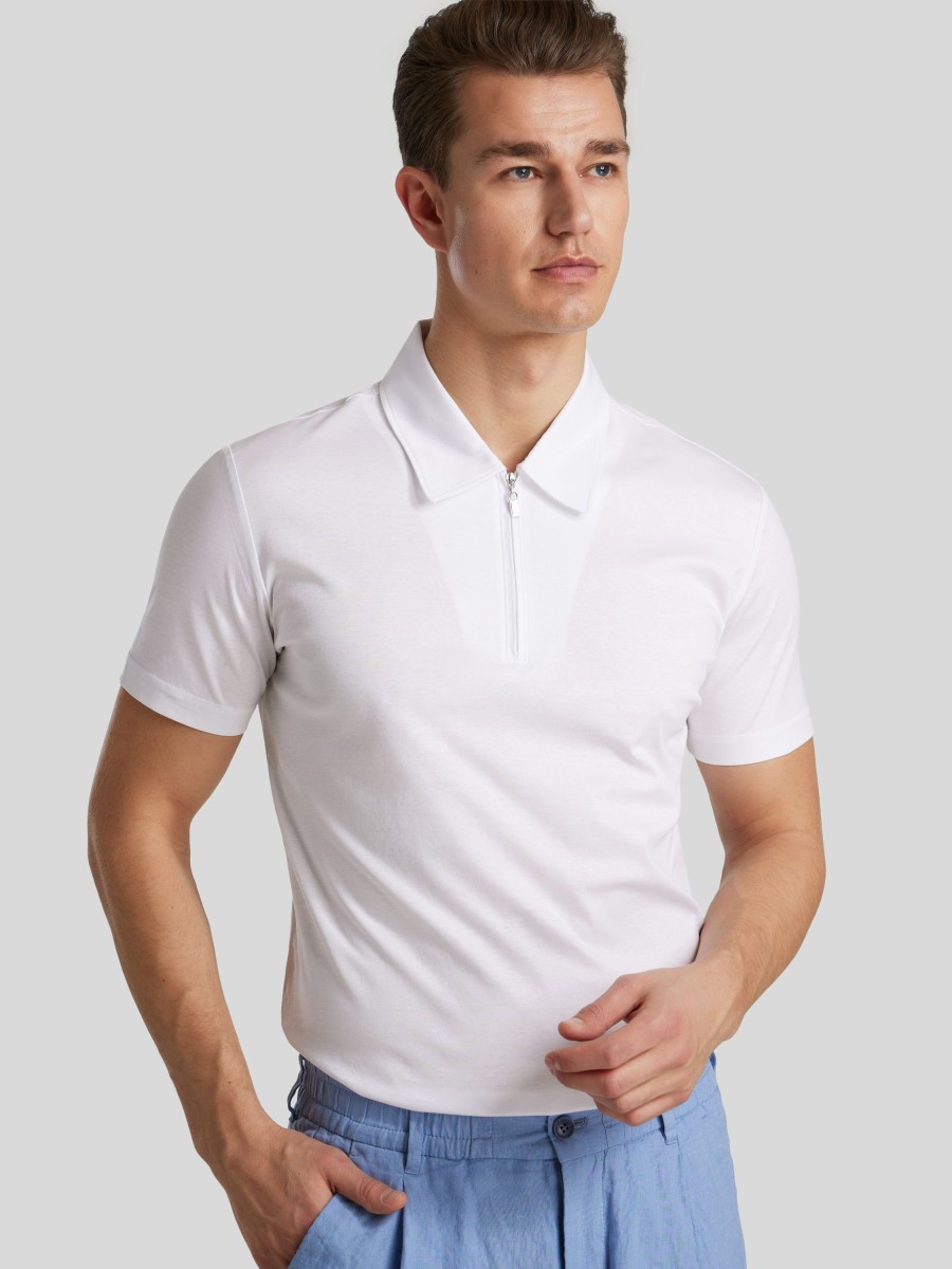 Manner Tiger of Sweden Polo-Shirts | Polo-Shirt Mit Reissverschluss Weiss