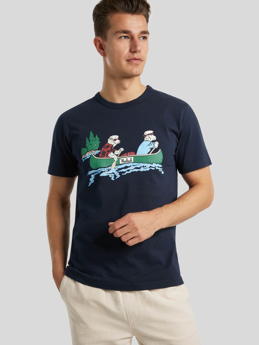 Manner Woolrich T-Shirts & Shirts | T-Shirt Mit Print Marine