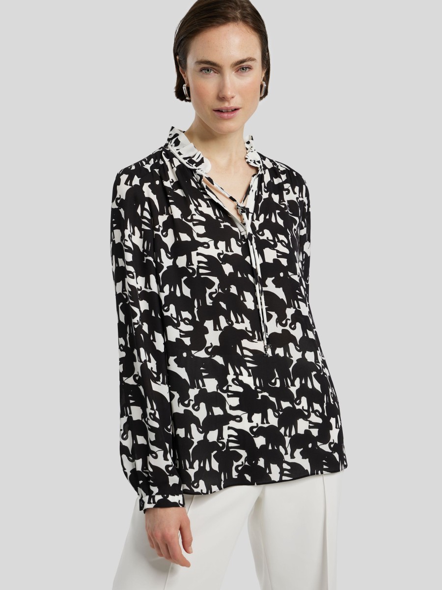 Frauen Marc Cain Blusen & Tuniken | Bluse Mit Elefanten-Print Schwarz