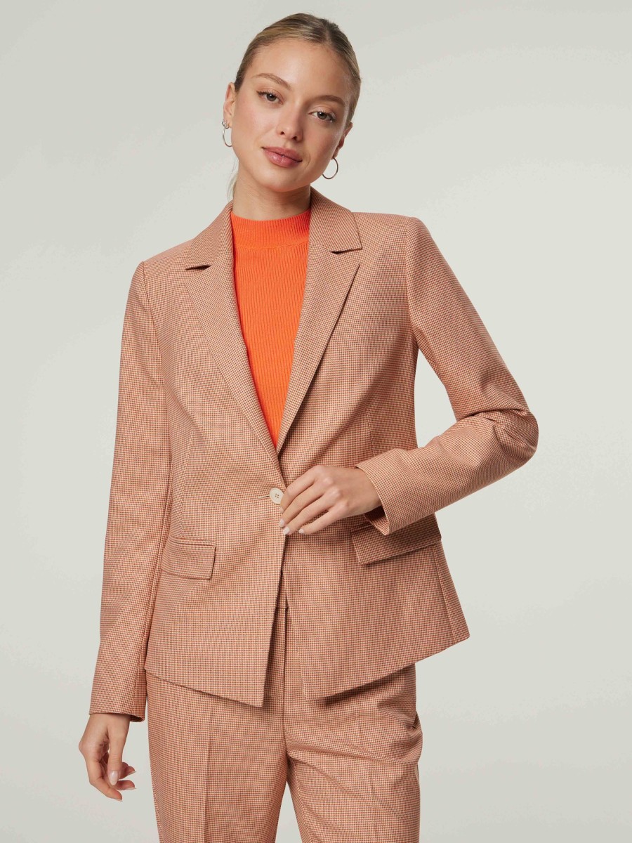 Frauen Comma Blazer | Blazer Mit Hahnentritt Orange