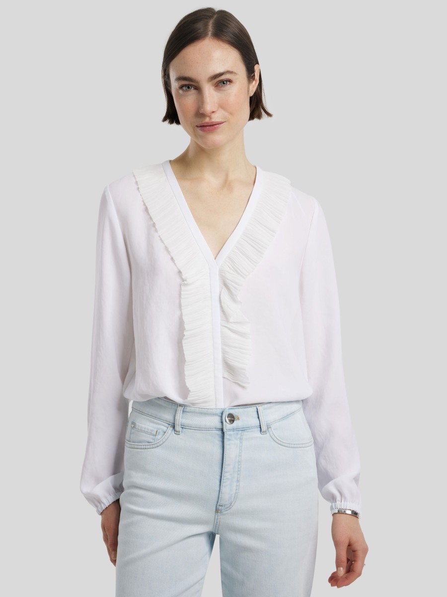 Frauen Marc Cain Blusen & Tuniken | Bluse Mit Ruschen Weiss