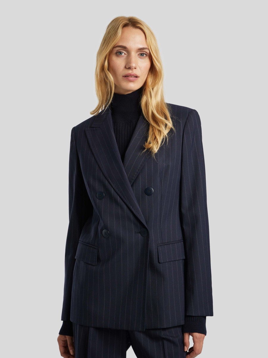 Frauen Max Mara Studio Anzuge | Blazer Mit Nadelstreifen Sella Marine