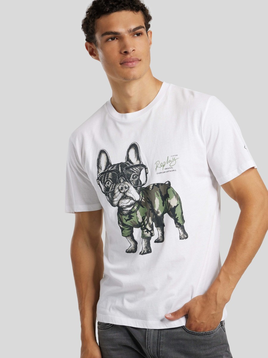 Manner Replay T-Shirts & Shirts | T-Shirt Mit Print Weiss