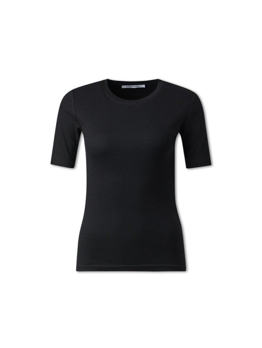 Frauen Samsoe & Samsoe T-Shirts & Shirts | T-Shirt Mit Rippen Schwarz