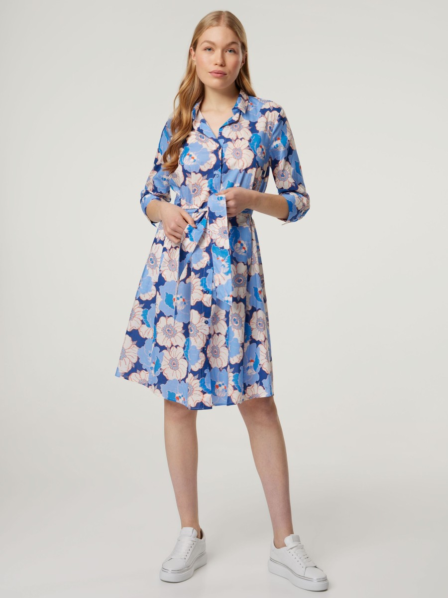 Frauen Paul Kehl Kleider | Blusenkleid Mit Blumenprint Mittelblau