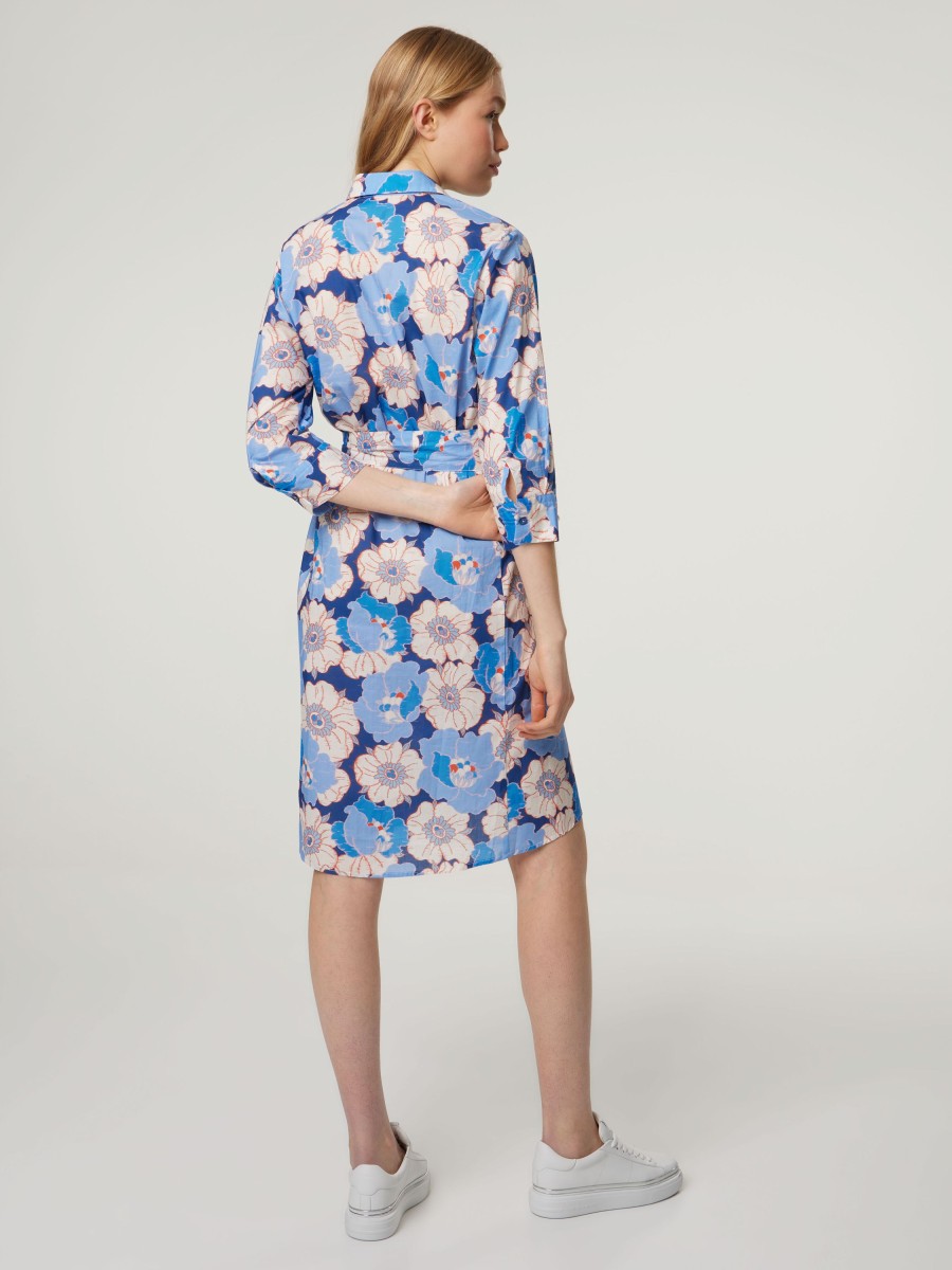 Frauen Paul Kehl Kleider | Blusenkleid Mit Blumenprint Mittelblau