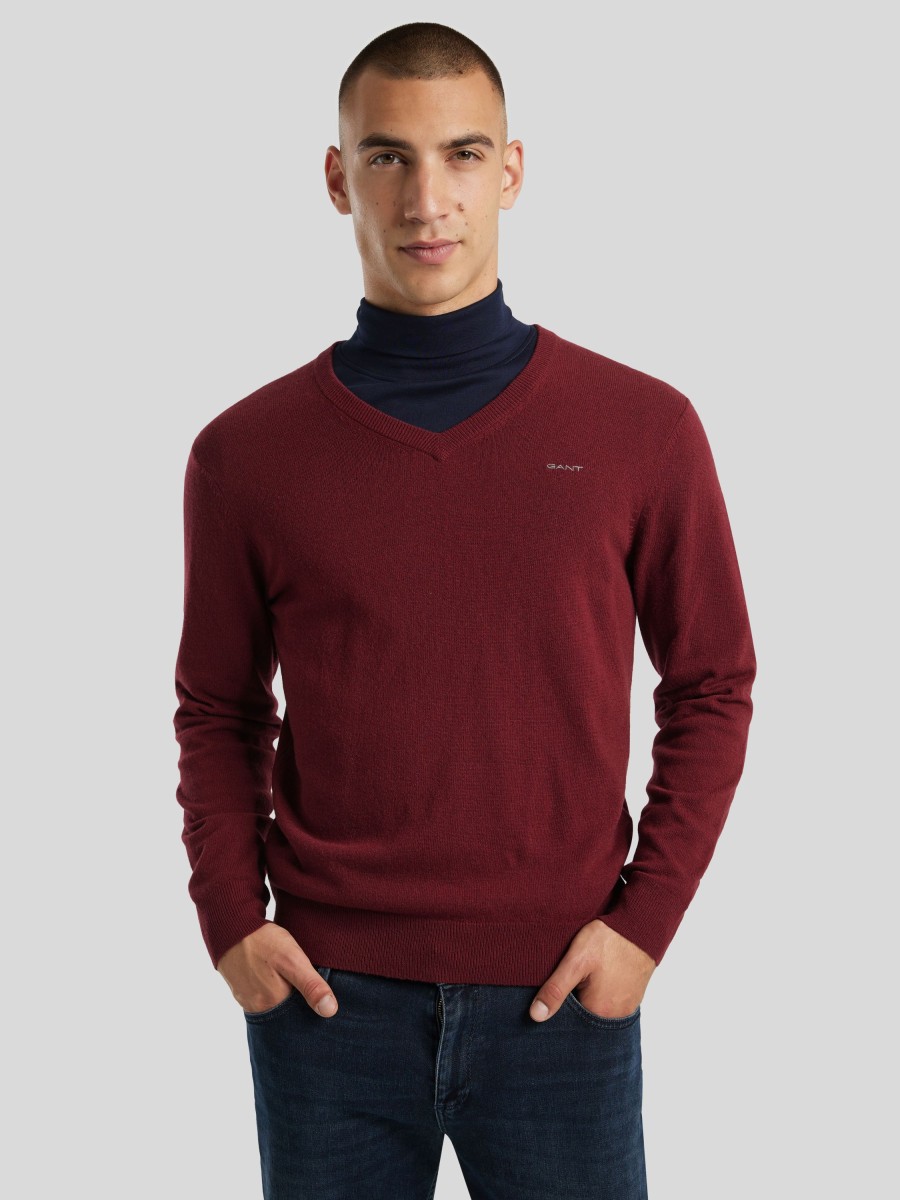 Manner Gant Pullover & Strickjacken | Pullover Aus Lammwolle Bordeaux