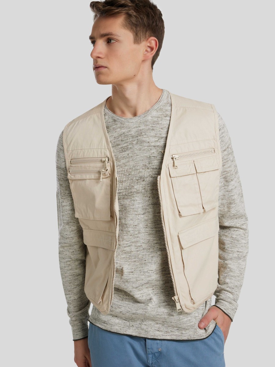 Manner Paul Gilets & Westen | Weste Mit Aufgesetzten Taschen Beige