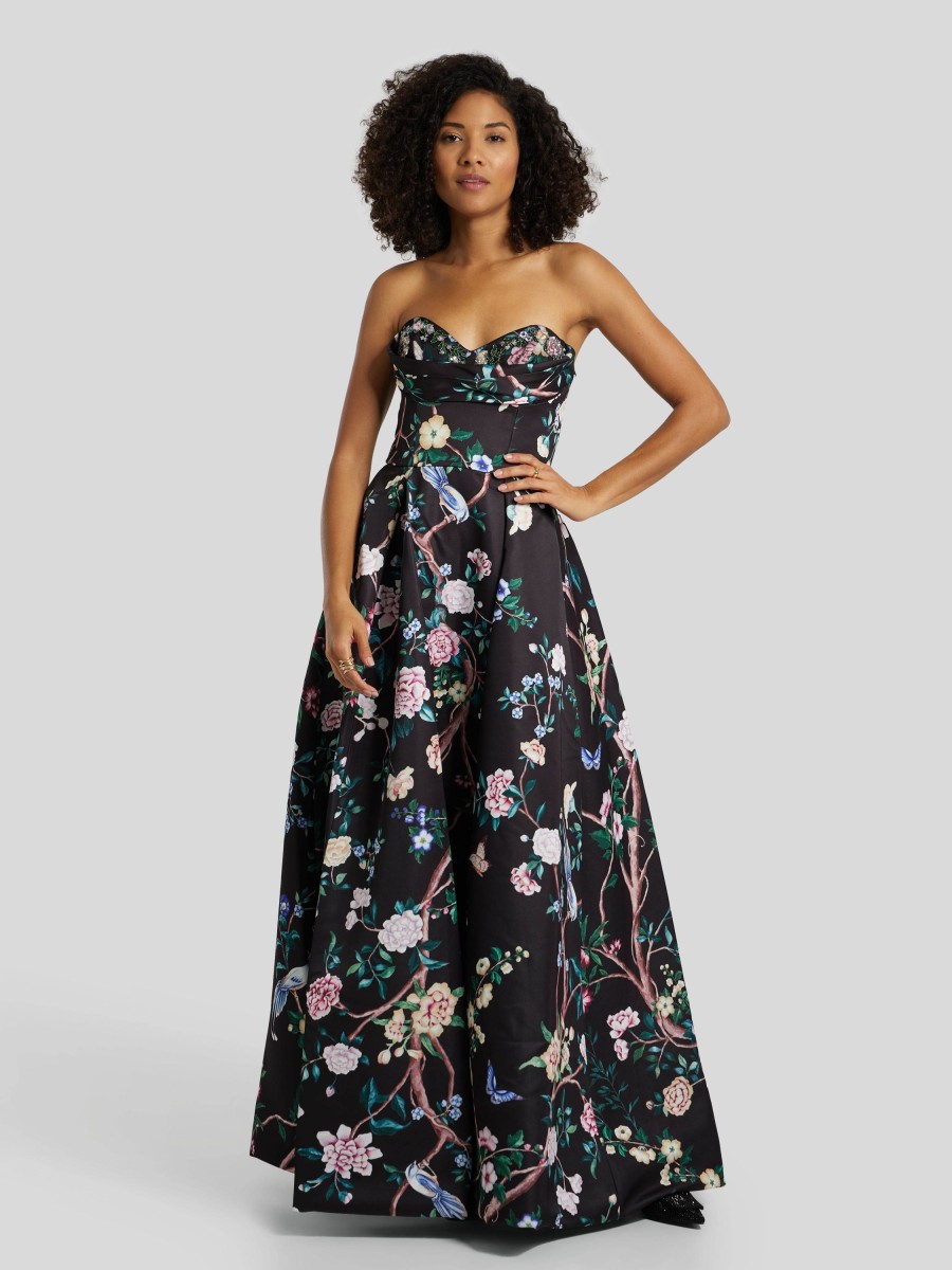 Frauen Marchesa Notte Kleider | Cocktailkleid Mit Print Schwarz