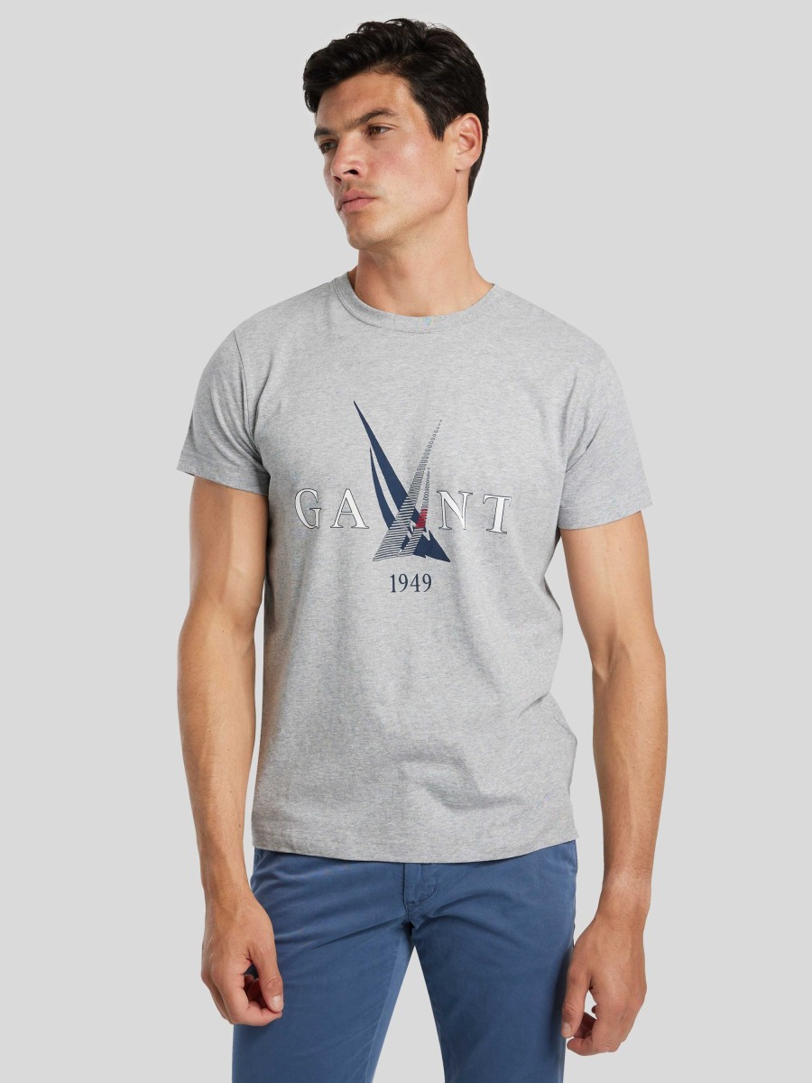 Manner Gant T-Shirts & Shirts | T-Shirt Mit Logo-Print Grau