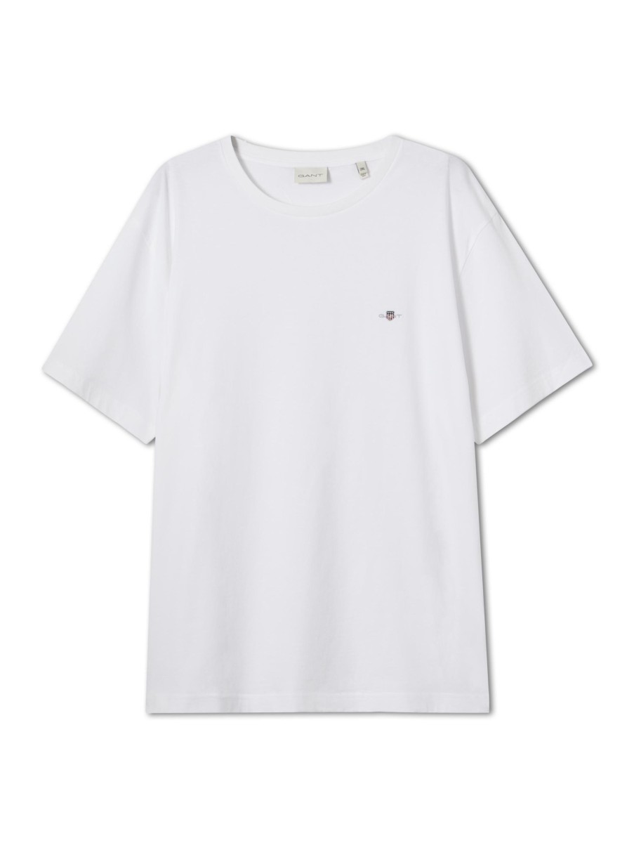 Manner Gant Grosse Grossen | T-Shirt Mit Logo-Stickerei Weiss