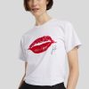 Frauen Luisa Rossi T-Shirts & Shirts | T-Shirt Mit Lippen Print Weiss