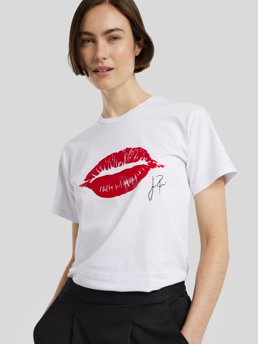 Frauen Luisa Rossi T-Shirts & Shirts | T-Shirt Mit Lippen Print Weiss