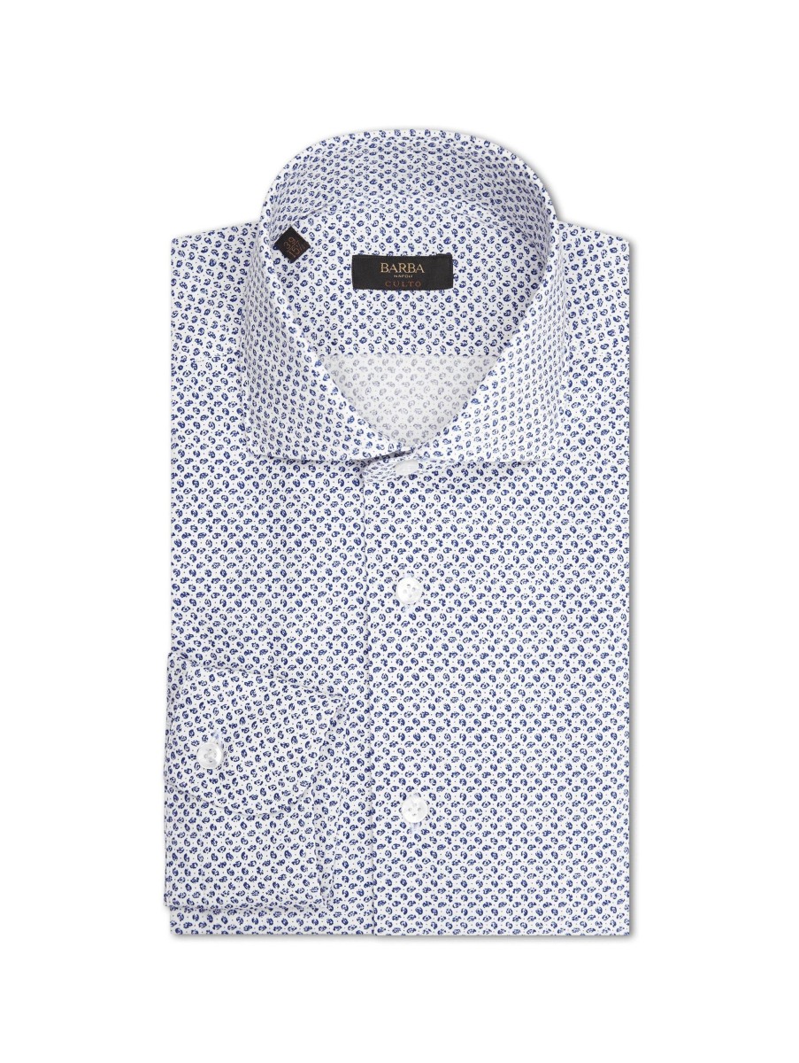 Manner Barba Napoli Hemden | Hemd Mit Mikro Muster Weiss