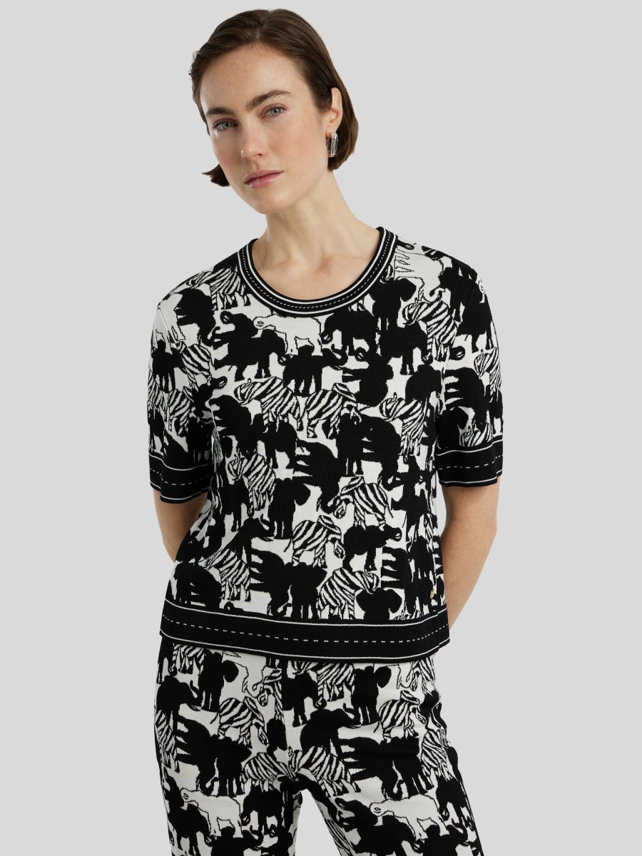 Frauen Marc Cain T-Shirts & Shirts | Strickshirt Mit Elefanten-Print Schwarz