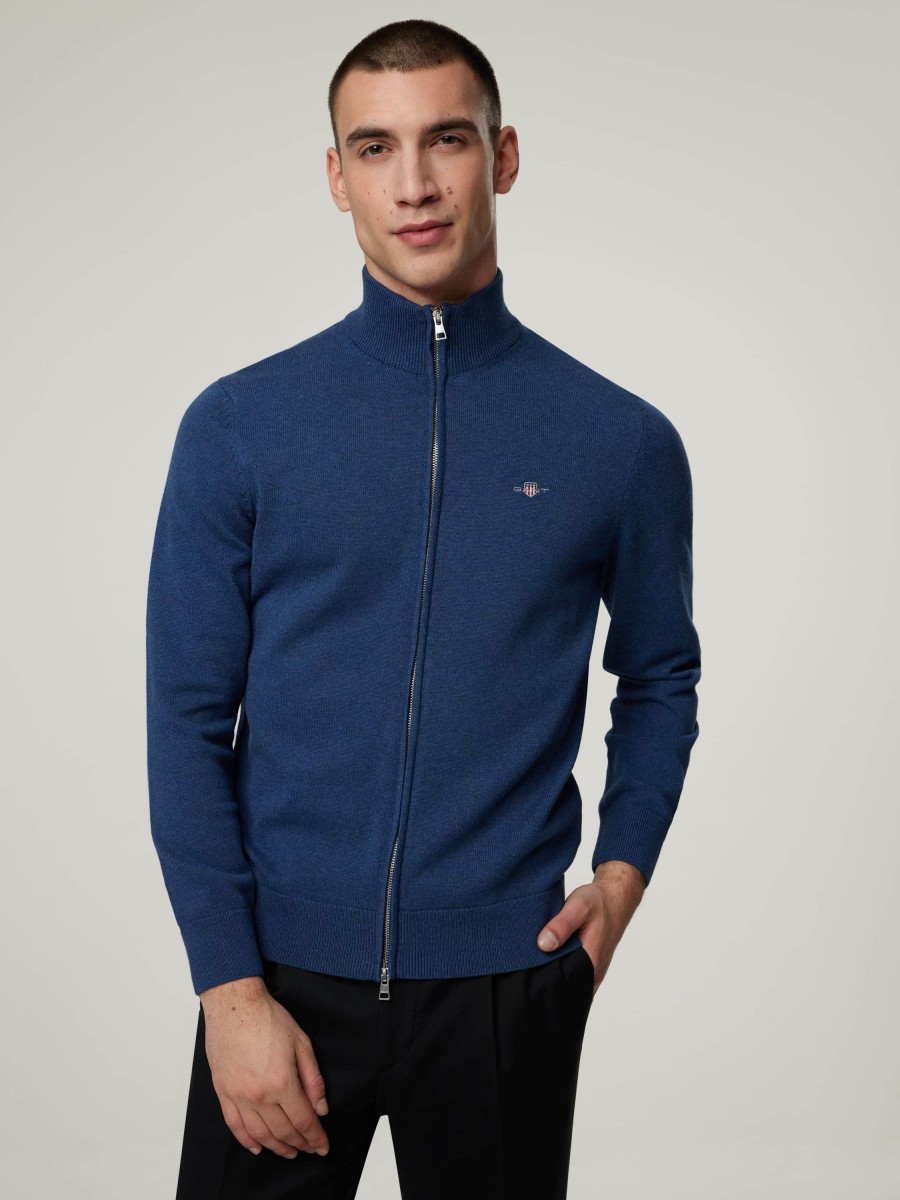 Manner Gant Pullover & Strickjacken | Strickjacke Mittelblau