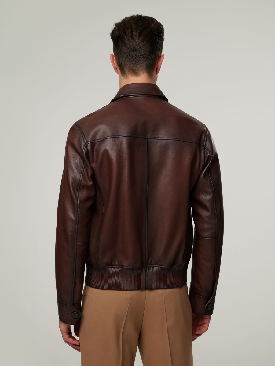 Manner BOSS CAMEL Jacken | Lederjacke L-Maint Braun