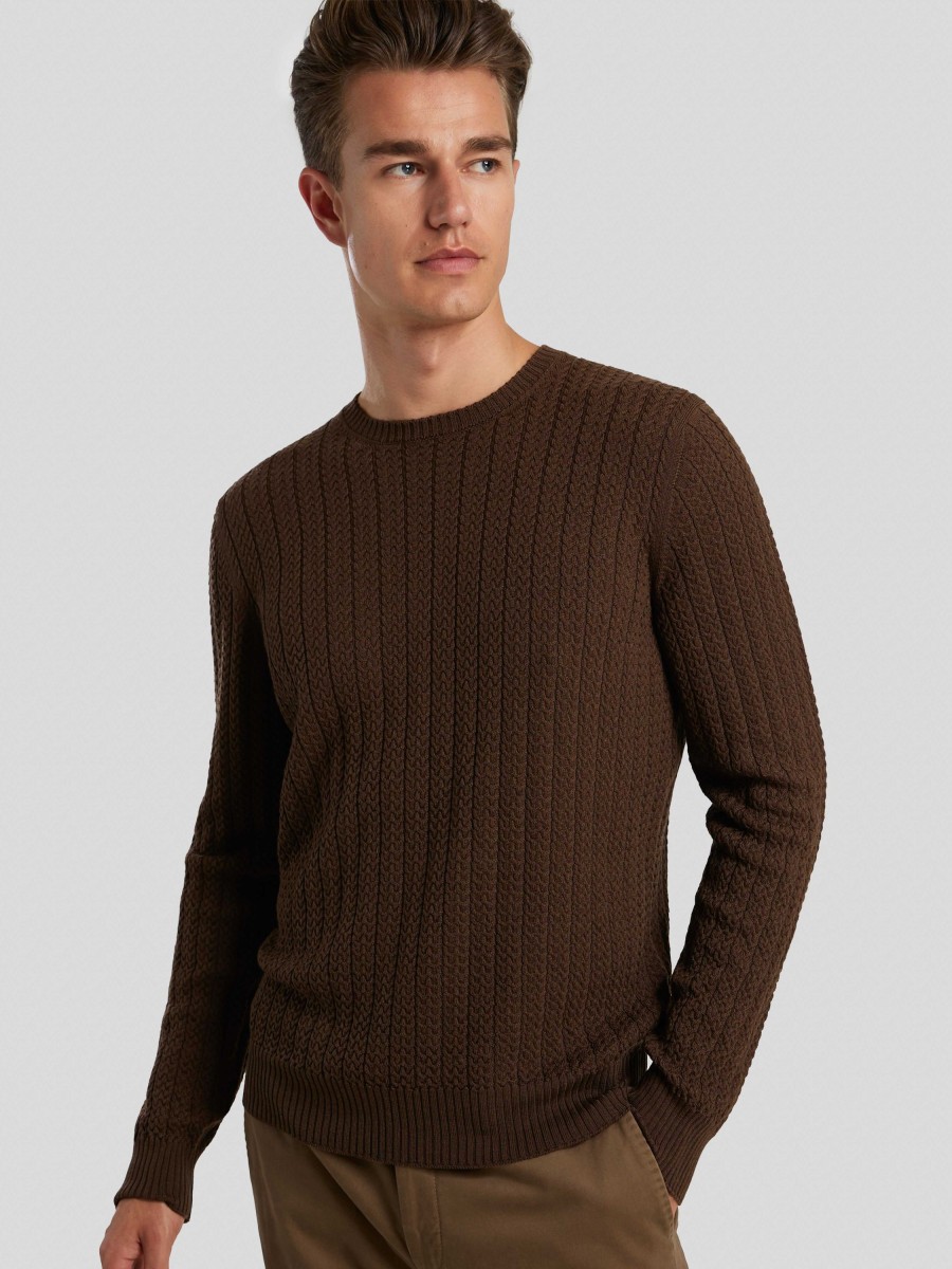 Manner Burger Pullover & Strickjacken | Zopfstrickpullover Braun